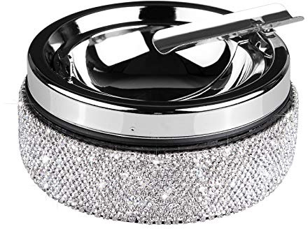 Cendrier en acier inoxydable avec couvercle et strass brillants, cendrier à cigarettes pour l'intérieur ou l'extérieur, cendrier pour fumeurs, cendrier de bureau, pour la maison ou le bureau. A1-pink