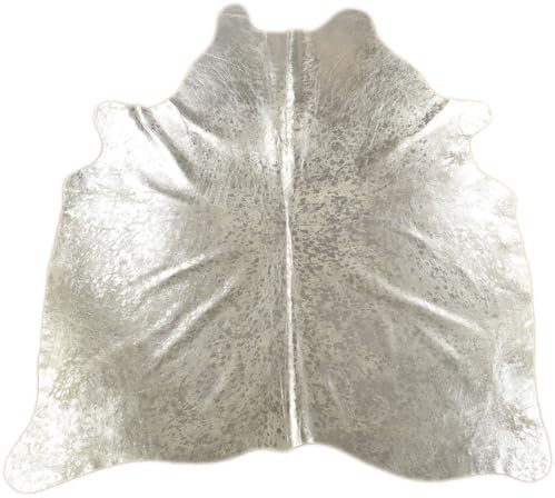 generisch Kuhfell Kalbfell Teppich Silber Devore grau ca. 200 x 180 cm echtes Kuhfell echt mit Metallic Effekt von KUHFELLE online