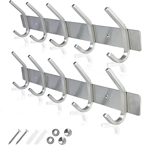 GlazieVault Coat Racks for Wall - Stainless Steel Coat Hooks (2 Pack) - Heavy Duty Coat Hooks Wall Mounted -Hanger Hooks and Clothes Hooks