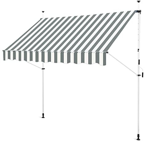 Gartenfreude Klemmmarkise 250 x 120 cm - Sonnenschutz Balkonmarkise Campingmarkise Ohne Bohren, Grau/Weiß - Wellen Schnitt, 4900-1525-133