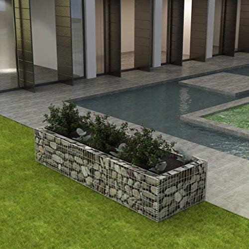 Mogou Gabionen-Hochbeet, Pflanzkübel, Kräuterbeet, Hochbeete-kit, Pflanztrog, Vertikalbeet, Pflanzgefäße, Pflanzencontainer, Stahl 270×90×50 cm