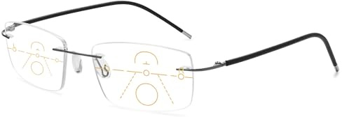 VEVESMUNDO Blaulichtfilter Gleitsichtbrille Lesebrille Randlos Titan Metall Ultraleicht Multifocus Progressive Anti Blaulicht Sehhilfe Lesehilfe Brillen für Herren Damen