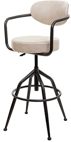 Mendler Barhocker HWC-H10f höhenverstellbar Industrial - Vintage beige | Barstuhl, Tresenhocker, Drehhocker, Wildleder-Optik