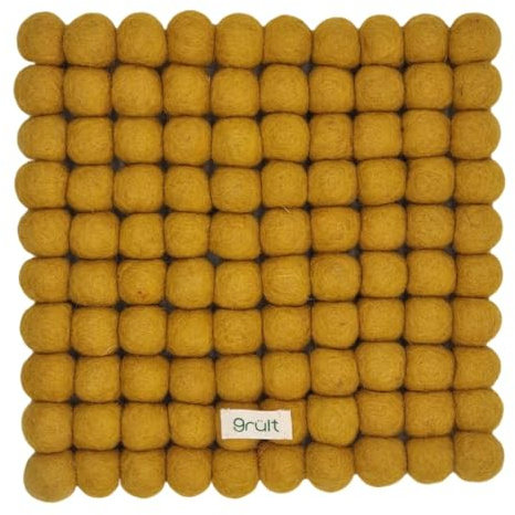 Grült Home Dessous de plat – Dessous de plat en feutre pour tasses, casseroles, poêles et tasses feutrés à la main au Népal (jaune, carré 20 cm)