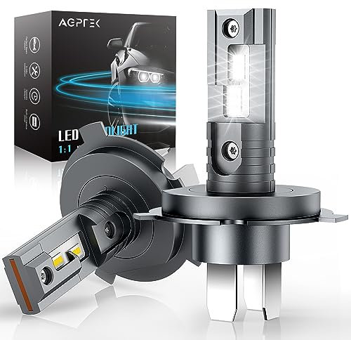 AGPTEK H4 LED Headlight Bulbs, 2 PCS 60W 16000LM 6000K Xenon White Wireless H4 Fanless Halogen Replacement Bulb CPS Chip Temperature Control, Non-polarity Plug and Play