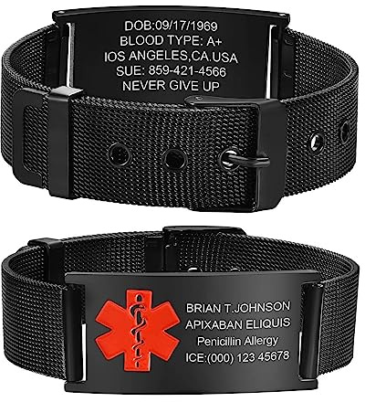 Notfallarmband Medizinisches Armband Herren Damen : Personalisierte Notfall Schmuck Gravur Ice Name Identifikation Allergien Diabetes Epilepsie Armbänder Medizinische Alarm Armband für Männer Frauen