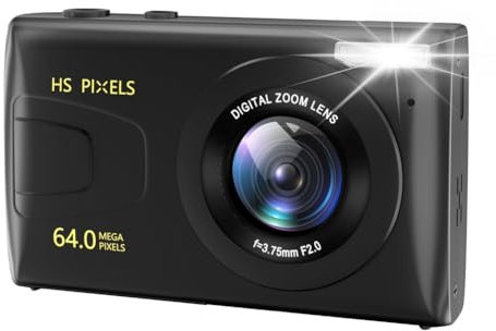 ClAZTyict Cámara digital, cámara infantil 4K para fotografía, reproductor de MP3 de 64 MP, pantalla IPS de 2.8 pulgadas, enfoque automático fácil de usar (negro)