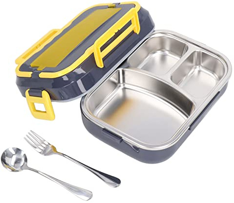 aqxreight Portapranzo Riscaldabile, Contenitore Interno in Acciaio Inossidabile 304, A Tenuta Stagna, Capacità 1,5 L, Scaldavivande Portatile da 40 W Plug and Play con Forchetta, (Spina