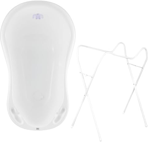 Hylat Baby Yeti Weiß Babywanne mit Gestell und Badewannenstöpsel - TÜV Rheinland zertifiziert - Stabil und Bequem, Ideal für Neugeborene und Babys bis zu 12 Monaten - Lite-Kollektion Kinder Baden