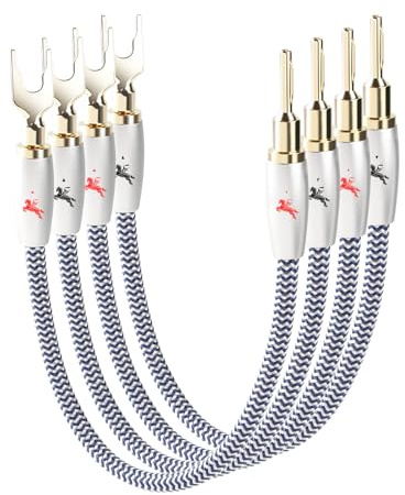 Impeto Lautsprecher Brücken mit Gabelschuhen - Kabelbrücken Lautsprecher HI-FI BiWire Jumper - High-End Jumper Bridges Kabelschuhe 20 cm, 4 Stück