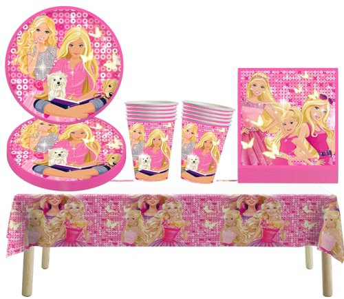 41 Pcs Stoviglie Per Feste a Principessa, Decorazioni Compleanno Bambina Stoviglie Per Feste Stoviglie Per Feste Di Compleanno Compresi Piatti Tovaglia Tovaglioli Bicchieri Di Carta, 10 Ospiti