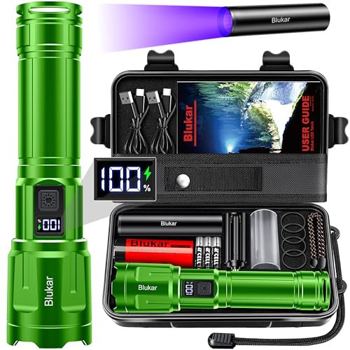 Blukar Torcia LED Potente Professionale, Super Brillante Torcia Led Ricaricabile Alta Potenza, Zoomabile, 4 Modalità & 3 Temperatura Colore, IP67 Impermeabile Torcia Tattica per Campeggio/Emergenza