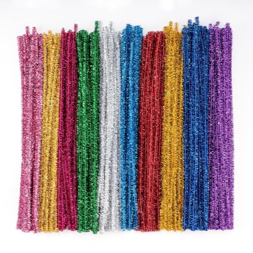 Caydo 200 Pieces Glitter Pipe Cleaners Craft Chenille Stems for DIY Art Creative Crafts Party Decorations (12 Inch x 6 mm)