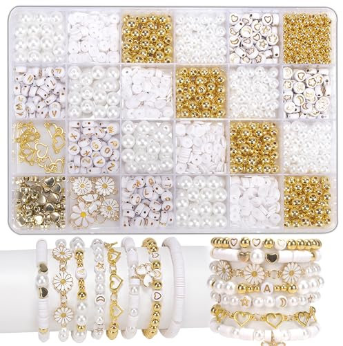 BOMULEZG Vita pärlset för gör-det-själv-armband, gör-det-själv-smycken, pysselset för flickor och vuxna, pärlor att trä på för armband, halsband, presentidéer (7)