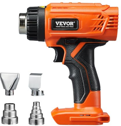 VEVOR Pistola Termica Senza Filo, Pistola Aria Calda Compatibile Batterie al Litio 20V, Pistola Termoretraibile max 550 °C, 6 Temperature 4 Ugelli per Tubi Termoretraibili, Rimozione Vernice