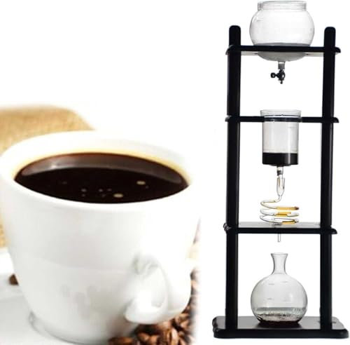 Cafetera de torre de goteo de 1000 ml, olla de goteo de infusión fría, recipiente de vidrio transparente extraíble y soporte de madera, juego de café de preparación en frío, estilo japonés vertical,