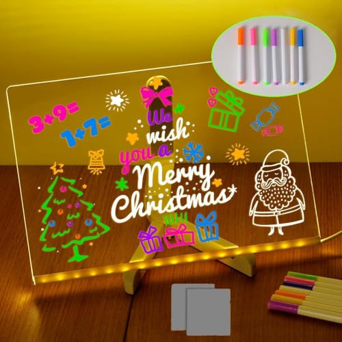 LED Note Board with 7 Colors Pen, Lighted Acrylic Message Board, Light Up Drawing Board Kids,Light Up Dry Erase Board with Stand for Christmas Office School Home (30x20cm)