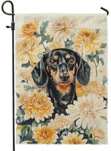 Drapeau de jardin floral d'automne, fleurs de dahlia jaune, décoration d'intérieur, drapeaux de jardin, drapeau de cour double face en toile de jute, décoration de pelouse extérieure, 30,5 x 45,7 cm