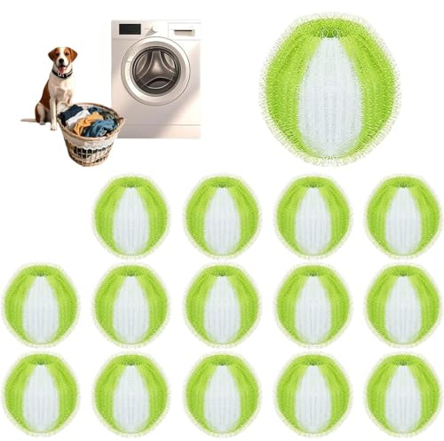 15 Stück Waschmaschine Tierhaarentferner Waschmaschine, Pet Hair Remover, Fusselbälle Waschmaschine, Katzenhaarentferner Waschmaschine, Haarfänger Waschmaschine Grüne Fusselball für Waschmaschine