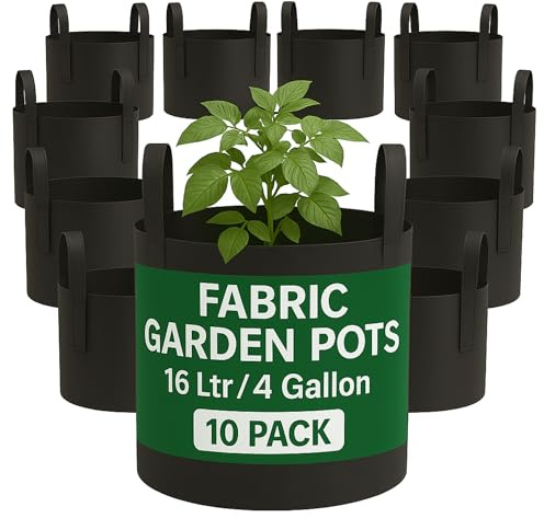 Bronte Heritage 10-Pack 4 Gallon Grow Bags with Handles - Heavy Duty Fabric Planter Pots for Vegetables, Tomatoes, Herbs & Flowers - Indoor Outdoor Container Growing