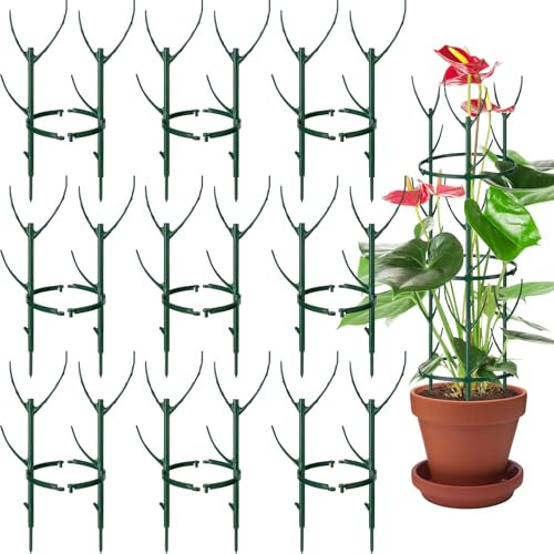 18 Pcs Plant Support Stakes & Plant Cage Support Rings, Plant Supports for Indoor Plants, Stackable Plant Holder Stick, Small Plants Potted Plants Flower Other Climbing Plants (6.4 Wide X 11 High)
