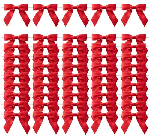 MORSUNBELA Rote Schleifen Deko Geschenkschleifen Schleife Geschenk für Hochzeit Geburtstag Weihnachten Kommunion Gastgeschenke,50 Stück,Rot