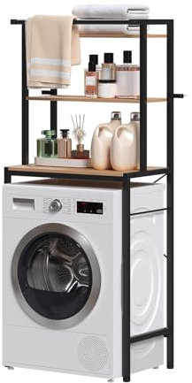 EUGAD Scaffale sopra Lavatrice a 3 Livelli, Mobile sopra WC Autoportante con Asta di Sospensione, Mobile sopra Lavatrice per Bagno o Lavanderia, 67x40x162cm