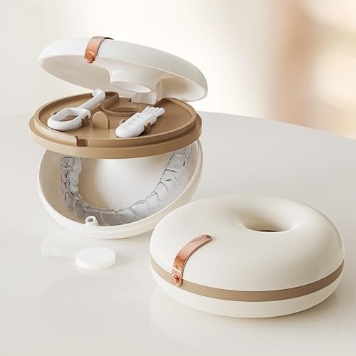 DIYCUT Boîte de ferule dentaire portable double couche avec crochet pour dents et brosse à dents pour utilisateurs d'appareils dentaires Crème