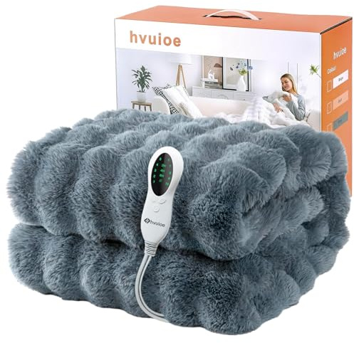 Luxury Heated Throw, Faux Fur Electric Heated Throw Blanket, 160x130cm, Overheat Protection, Machine Washable, Soft Fluffy for Family, Couch, Bed, Home Relaxation