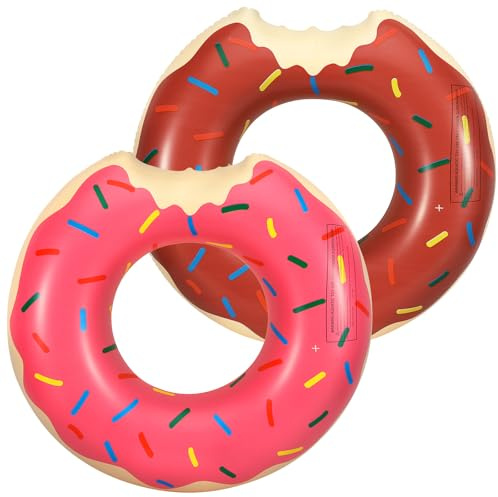 HeySplash Pool Inflatables, 2 Pack Donut Inflatables Rubber Rins for Kids & Adults, Inflatable Pool Toys Swimming Rings Pool Floats, Pool Tubes Funny Swim Float Tube Floaties for Beach Water Party