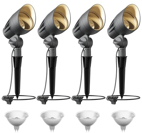 VENUS MANUFACTURING Low Voltage Landscape Spotlights - 50W Halogen High Power Outdoor Tree Lights, 12V Waterproof Metal Spot Light Kits, 3000K Warm Replaceable MR16 Bulb, ETL Listed for Garden Yard