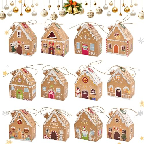 CUVZORA 24 Stück Geschenkbox Weihnachten, Weihnachten Party Geschenkboxen, Kraftpapier Süßigkeitskästen, Klein Geschenkschachtel mit Hanfseil, für Party Geschenken Dekoration