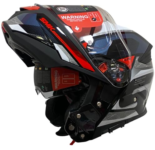 SMK Gullwing Venture Rojo Brillo, Casco de Moto Modular Abatible PJ para Hombre y Mujer, con Visera Interior Ahumada, Interior Desmontable, 22.06 (M)