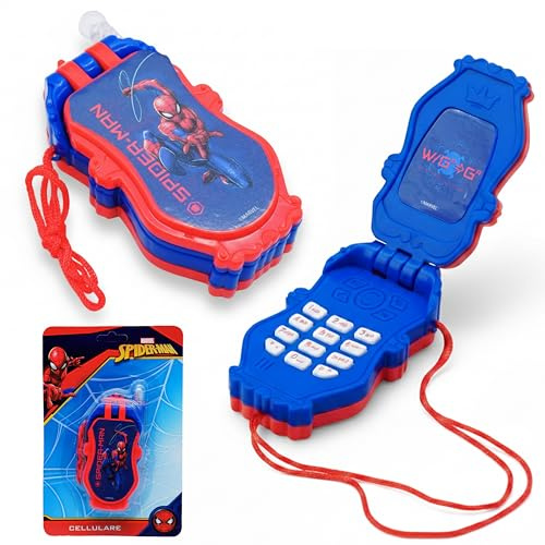 2x Spiderman Plastic Flip Phone Toy, Battery Operated Sound Effects Cellphone Toy, Carrying String Interactive Learning Motor Skills Fun Activities Gifts for Kids 3+ Years