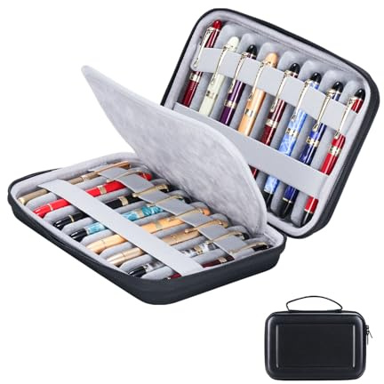 MIVLXLX PU Leather 16 Slots pen case/boxes， Pencil Tray Case Organizer,Handmade Display Zippered Pouch for Rollerball Pen，fountain pen-Retro（black）
