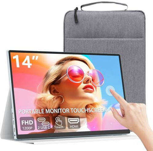 Pixluxe 14 Touchscreen Portable Monitor, 1920x1200 IPS, USB-C HDMI, Ultra Slim, Eye Care, Speakers, Second Screen for Laptop Mac PS5 Xbox