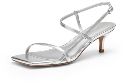 DREAM PAIRS Women's Kitten Heels Wedding Sandals | Sleek square toe & slim crossover straps, 2.16 quiet kitten heel,adjustable back buckle