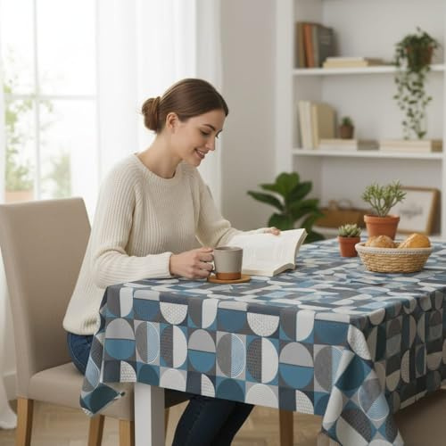 ECOMMERC3 | Nappe en Toile cirée rectangulaire Taille 200 x 140 cm - Style, durabilité et Nettoyage Facile pour Votre Table - Nappe en Toile cirée Anti-Taches et imperméable - MENO Bleu