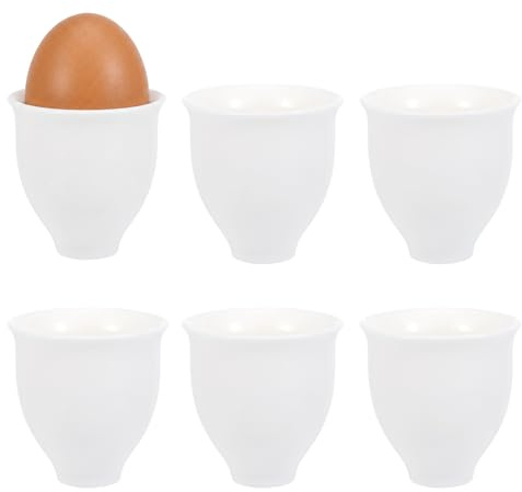 BOUTICOL Huevera de porcelana, 6 unidades, color blanco, soporte para mesa de desayuno, 5 x 5 cm, porcelana para huevos duros y blandos, cocina, casa, restaurante