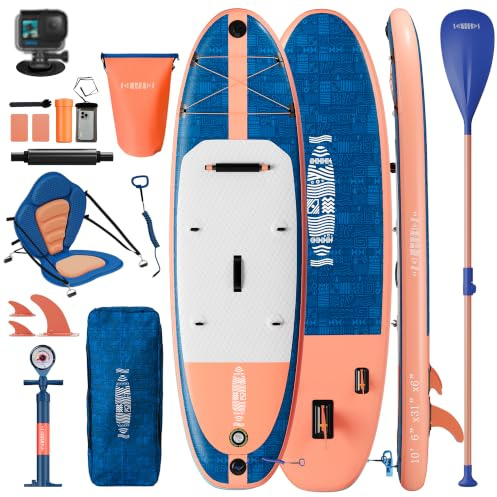 JUMMICO SUP Board Set Aufblasbar, Stand Up Paddling Board mit 2in1 Sup Paddel und Sitz. Zum Sitzen, Liegen. Standup Paddle Boards mit Anschluss für Kamerahalterung und Zubehörset, für Bequeme Nutzung