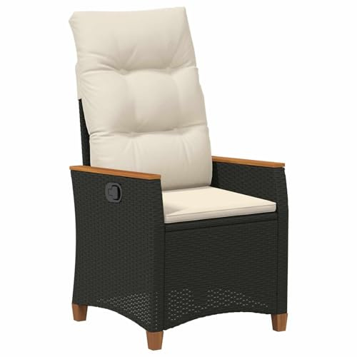 vidaXL Verstellbarer Gartenstuhl Schwarz und Creme 64 x 57,5 x 112 cm