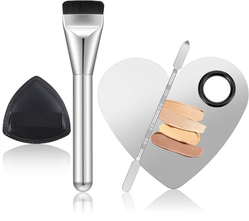 Matwsec 4PCS Makeup Mixing Palette Foundation Palette with Metal Spatula | Foundation Mixing Palette with Makeup Brush and Puff for Women Facial Cosmetic Nail Art Pigment Blending