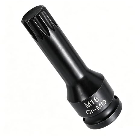 Juttzzei 1/2 Drive x M16 (16mm) Impact Triple Square Spline Bit Socket | 78mm Length 12 Point M16 Spline Bit Socket, Premium CR-MO Steel 16mm Sockets 1/2 for Torque Wrench, Ratchet Wrench