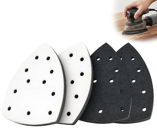 4 Pack Mouse Sander Pads, 11 Holes 105x152mm Foam Interface Sanding with Pad Hook and Loop, Sandpaper Replacement Pads for Bosch Multi Sander Detail Sander, Woodworking Polishing Dust Extraction