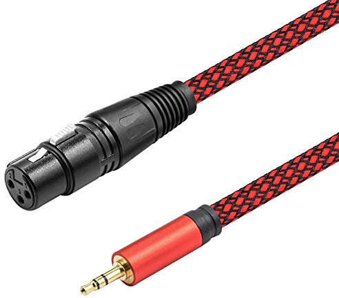 LoongGate 3,5 millimetri (1/8 pollici) TRS Stereo Maschio a XLR Femmina Intrecciata Microfono in Nylon cavo per Smartphone, Computer, Videocamera (2m, Rosso)