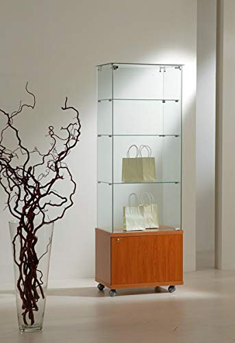 MHN Glas-Vitrine ohne Rahmen T 40 x B 60 x H 180 cm - schmale Ausstellungsvitrine Sicherheitsglas mit Unterschrank abschließbar - Vitrinenschrank mit Rollen - ohne Beleuchtung