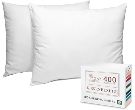 Pizuna 2er Pack Kissenbezug 50 x 75 cm Baumwolle Weiß 400 Fadenzahl | Luxuriöser Soft-Satin 2er Pack Kissenbezüge, 100% Langstapel Baumwolle Nur Kissenbezug (Weiß 50x75 cm) Mako Satin