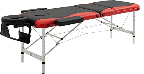 HOMCOM Camilla Masaje Plegable, Camilla Estética Profesional de Aluminio con Altura Ajustable, 3 Zonas, Reposacabezas, Reposabrazos, para Tatuaje, Fisioterapia, Negro y Rojo
