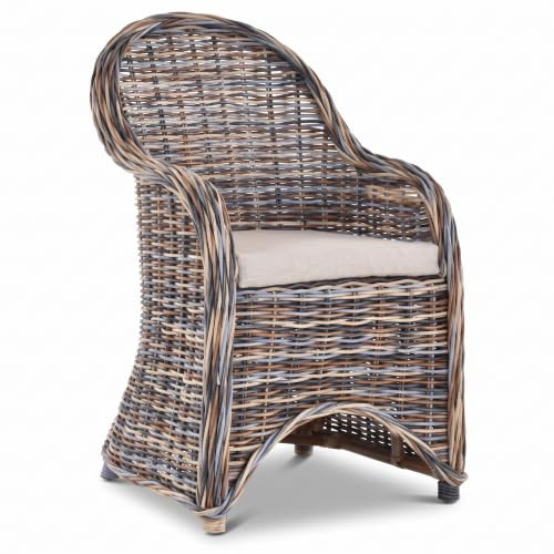 Esszimmer-Sessel Rattan Grau Rattan Korbsessel Esszimmerstuhl Korb Sessel Korbstuhl mit Armlehne Flechtsessel (Mehrfarbig, mit Polster)