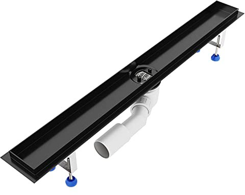 Grundkörper-SET für Duschrinne 120 cm AQUABAD® SDS Schwarz Matt aus Edelstahl inkl. Haarsieb/Ablauf waagerecht - Abgang mittig (Ohne Abdeckung - separat erhältlich)